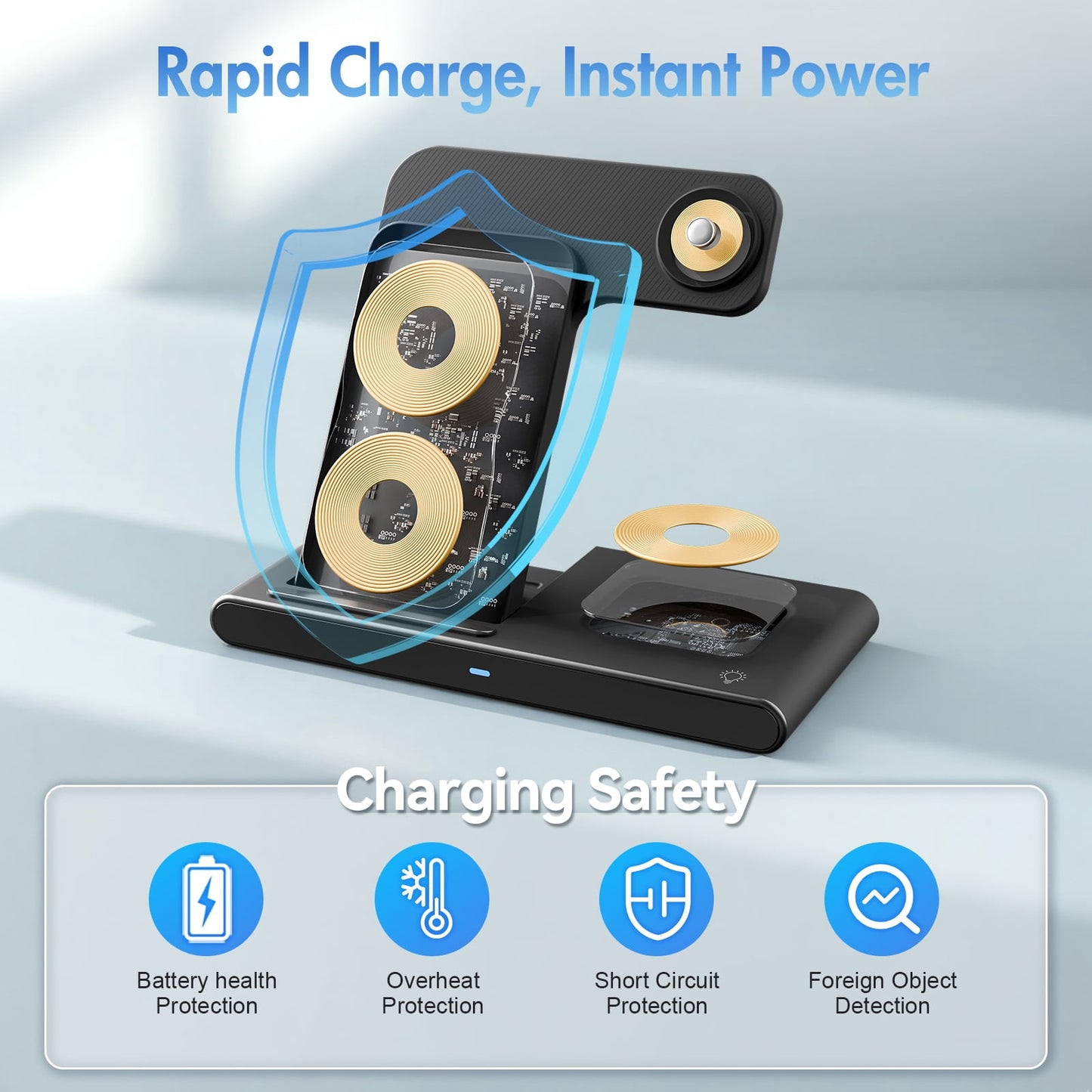 Wireless Charger,15W Wireless Charging Station Compatible with Iphone 17 16 15 14 13 12 11 8 Pro Max Mini plus X XR XS Max SE Plus,For Iwatch 10 9 8 7 6 5 4 3 2 SE Ultra,For Airpods 4 3 2