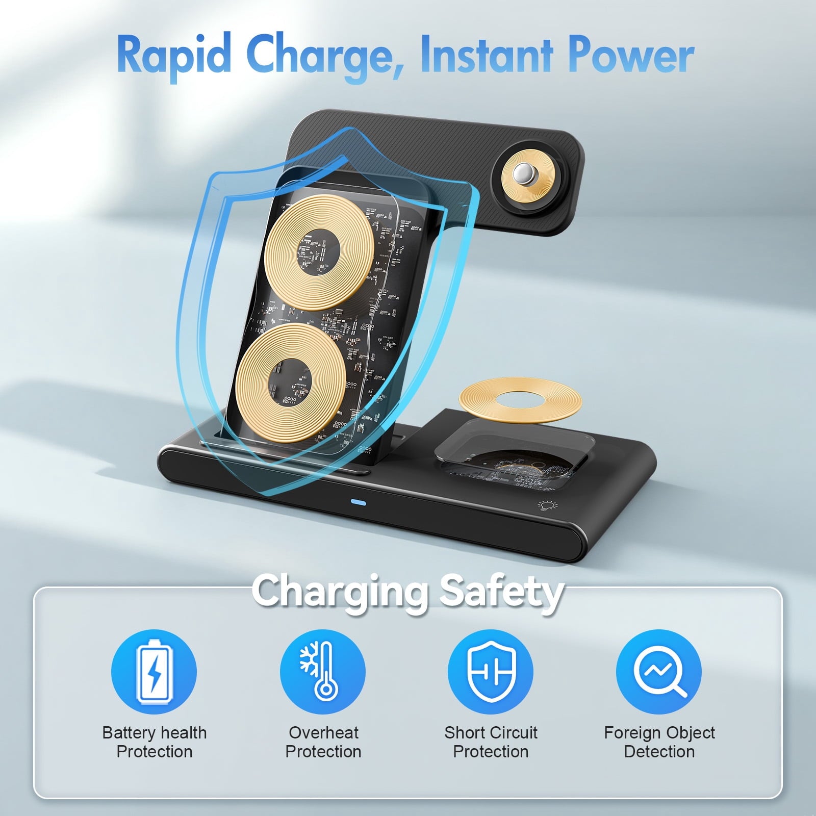 Wireless Charger,15W Wireless Charging Station Compatible with Iphone 17 16 15 14 13 12 11 8 Pro Max Mini plus X XR XS Max SE Plus,For Iwatch 10 9 8 7 6 5 4 3 2 SE Ultra,For Airpods 4 3 2