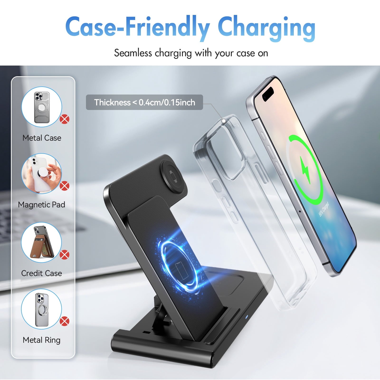 Wireless Charger,15W Wireless Charging Station Compatible with Iphone 17 16 15 14 13 12 11 8 Pro Max Mini plus X XR XS Max SE Plus,For Iwatch 10 9 8 7 6 5 4 3 2 SE Ultra,For Airpods 4 3 2